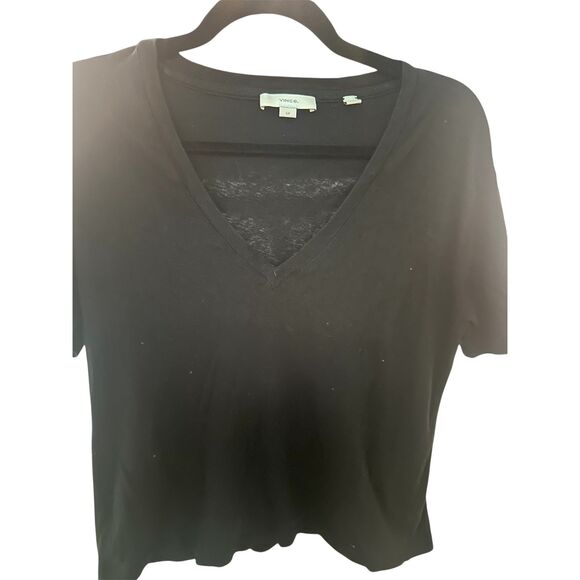 Vince T-Shirt For Women V Neck Sz SP Short Sleeves Cotton Blend Black - Picture 1 of 8